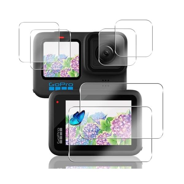 2+2+2枚セット 対応 Gopro Hero 11 / Hero 10 / Hero 9 Black ガラスフィルム + カメラフィルム