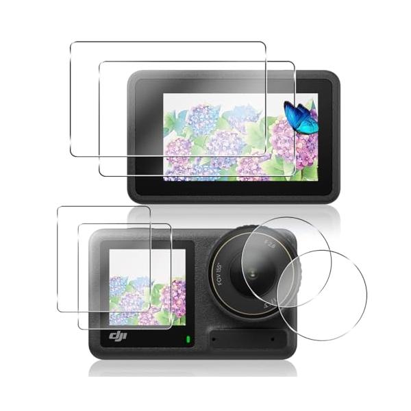 2+2+2枚セット 対応 DJI OSMO Action 4 ガラスフィルム + カメラフィルム メイン画面用2枚 + サブ画面用2枚 +