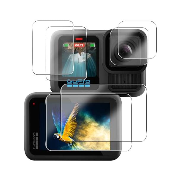 2+2+2枚セット 対応 Gopro Hero 13 Black 保護フィルム ガラスフィルム 4枚 + レンズ保護フィルム 2枚 硬度9H