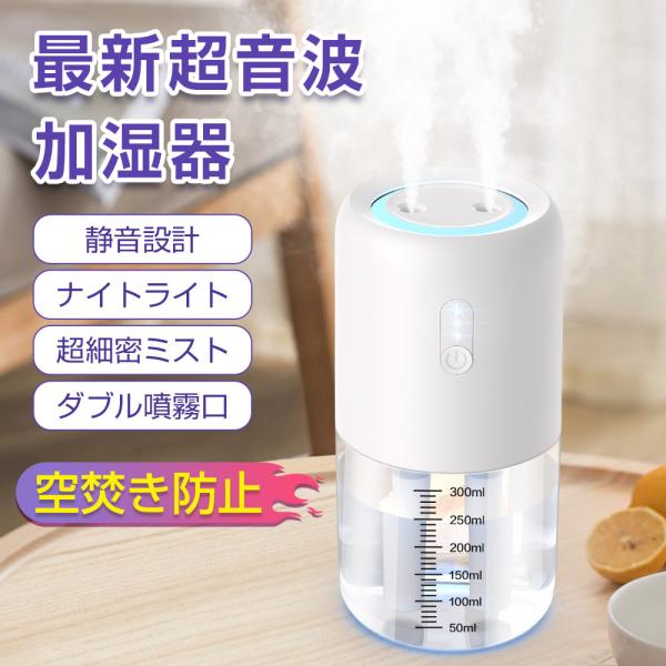 加湿器 卓上 ミニ加湿器 空気浄化機 超音波式 超静音 USB充電式 LED