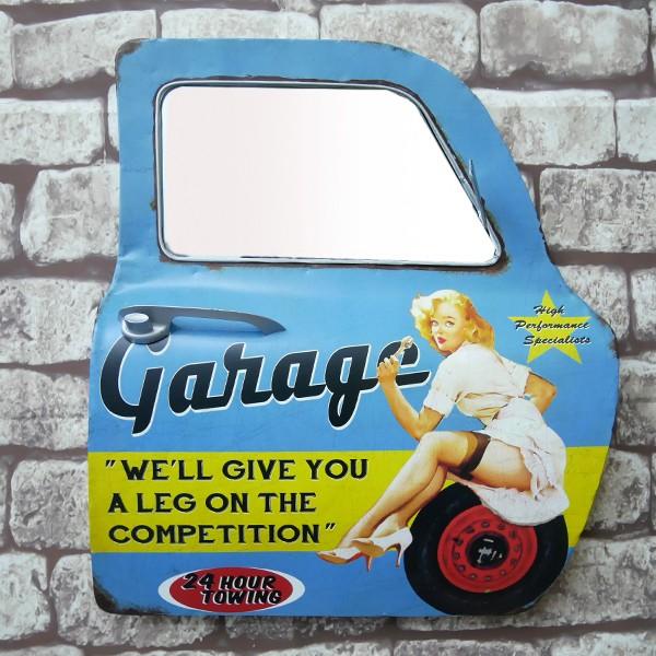 アメリカンレトロ ドア型プレート ブリキ アメリカ雑貨 壁掛け Garage ガレージ ガール 鏡付き 07 Worldnetヤフーショッピング店 通販 Yahoo ショッピング