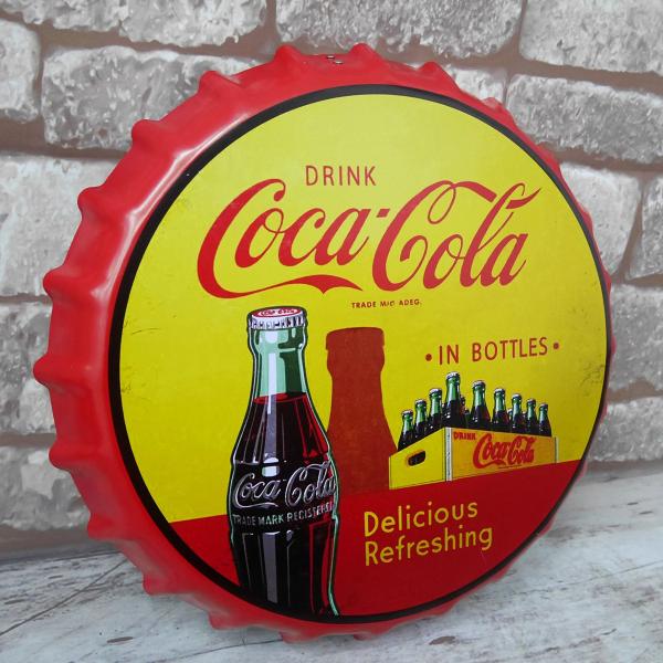 王冠 ブリキ看板 蓋 コカコーラ 値下げ Coca Cola 瓶 35cm 雑貨 アメリカン雑貨 Bz 72 アメリカンレトロ ウォールサイン ヴィンテージ