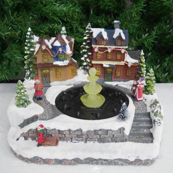クリスマス イルミネーション 高品質 ジオラマタウン オールドビレッジ スノービレッジ 水が出る噴水 照明 石造り 雪景色 ツリー Jm 06
