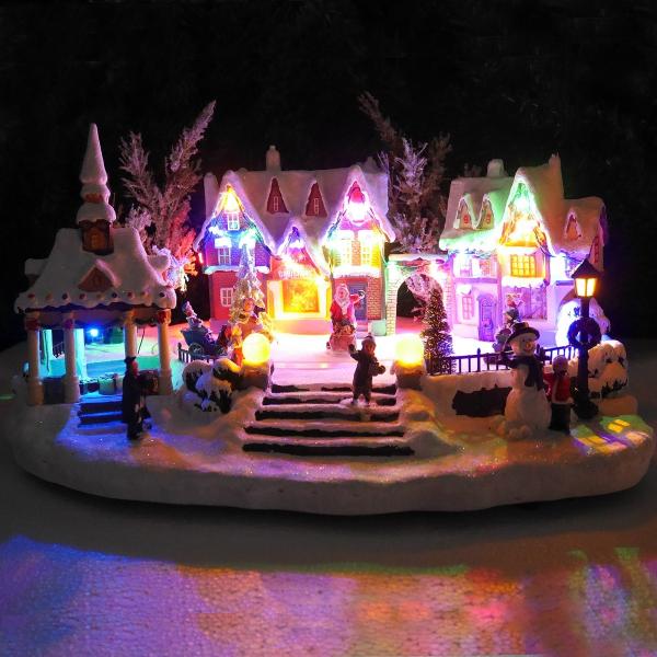 クリスマス イルミネーション ジオラマタウン オールドビレッジ スノービレッジ サンタ 走る馬車 ツリー 雪だるま 照明 Jm 10