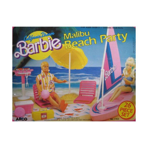 California Dream Barbie(バービー) Malibu Beach Party 26 Piece Playset (1987 Arco Toys， Mattel)