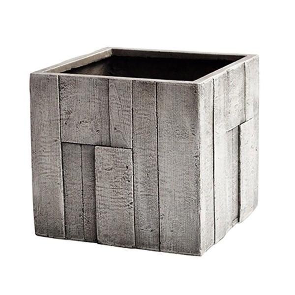 ファイバークレイ製 軽量 キューブ 大型植木鉢 パターン キューブ ホワイトグレーウッド 44cm Ds ワインプラザマツムラ パターン 鉢 プランター 店