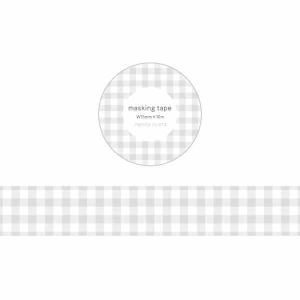 シンプルなチェック柄と落ち着いた色合いの組み合わせがとってもかわいい！PAPIER PLATZオリジナルデザインのマスキングテープ、チェック柄の第2弾です。手帳デコレーションやプレゼントのラッピングに！●サイズ：15mm×10m●カモ井製●...