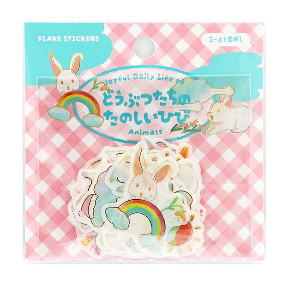 クリアランスセール！フレークシール ワールドクラフト WORLD CRAFT どうぶつたちのたのしいひび Rabbit AFS-007 30枚入動物たちの楽しい日々 ウサギ