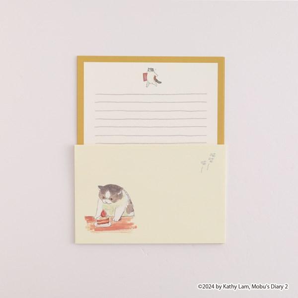 レターセット グリーンフラッシュ GreenFlash 三毛猫モブは猫缶を稼ぎたい Mobu's Diary レターセット(Cake) ケーキ MBB040