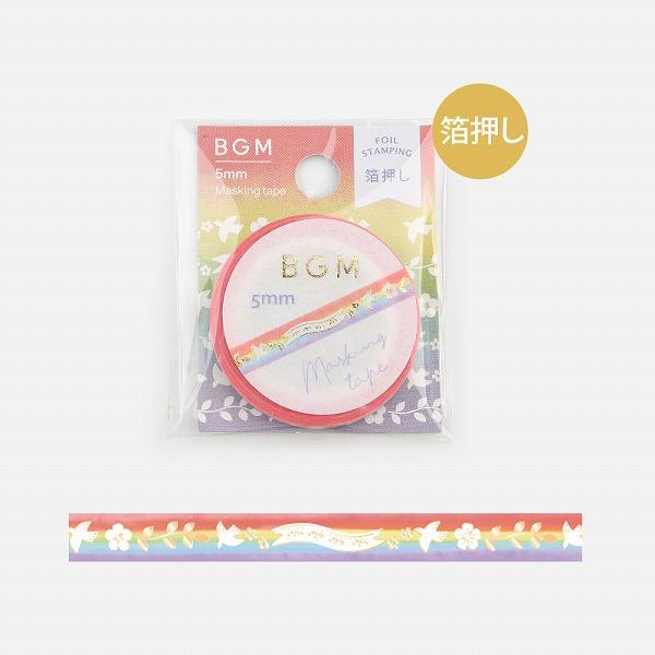 マスキングテープ BGM ビージーエム Life ライフ 箔押し レインボー・白い鳥 BM-LSG133 5mm×5m