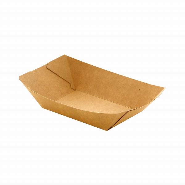 クラフト紙にPEコーティングしたシンプルな紙製トレー容器。深型なのでパン・揚げ物・サラダ・パスタ・焼きそば等、様々なフードにお使いいただけます。●サイズ：天面(118×70)×底面(75×50)×高さ28mm●材質：未晒クラフト紙＋PEコー...