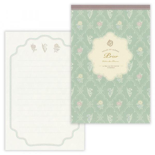 Prier-Valse des fleurs -プリエ - ヴァルス デ フルール -クラシカルで可愛らしい小花柄の便箋です。シンプルな筆記面を裏面の花柄が可憐に引き立たせます。季節を問わず一年を通してお使いいただけます。大人も使えるかわい...