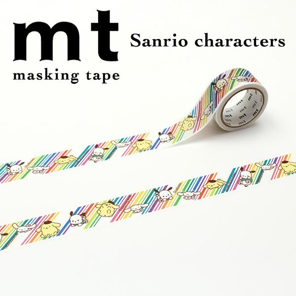 マスキングテープ mt カモ井加工紙 mt×サンリオ ゆるゆる犬キャラ・レインボーストライプ MTSARI11 20mm×5m Sanrio ポチャッコ シナモン ポムポムプリン