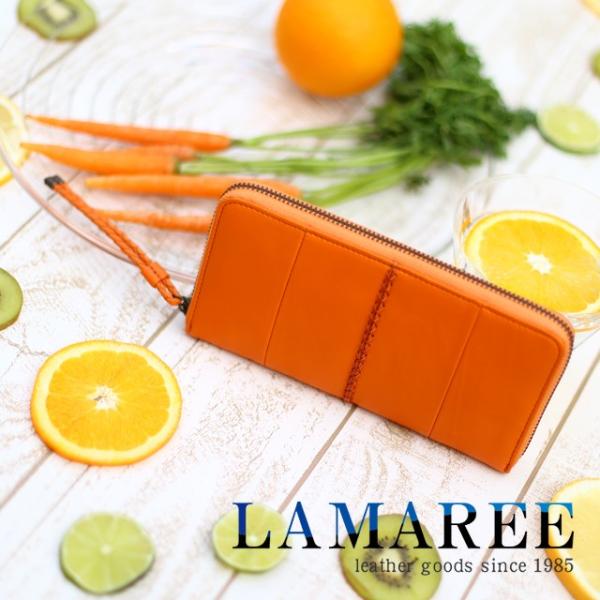新品LAMAREEラマーレ　レザー長財布オレンジ 本革レディース　メンズ 長財布 レディース 本革 ブランド 革 大容量 使いやすい 軽量
