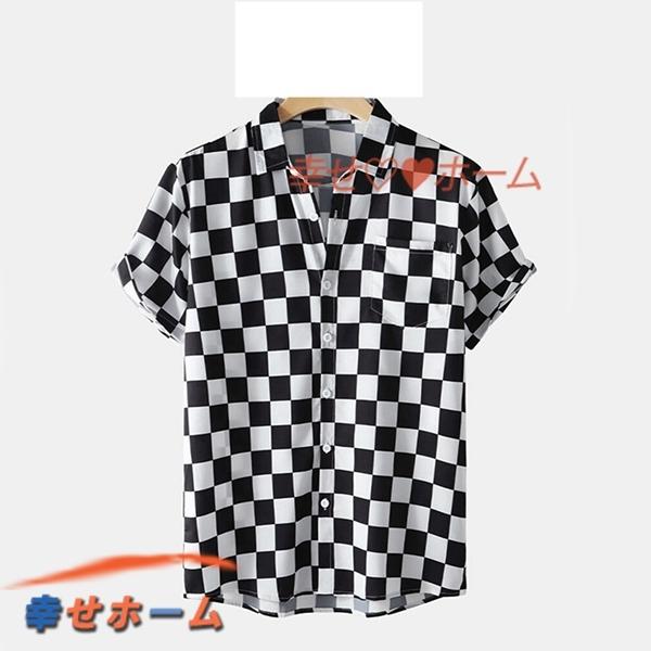 メンズ カジュアルシャツ 半袖シャツ 開襟シャツ おしゃれ チェッカーボード柄 韓国風 かっこいい カーディガン ラペル ビーチ ゆったり Scsgf 幸せホーム 通販 Yahoo ショッピング