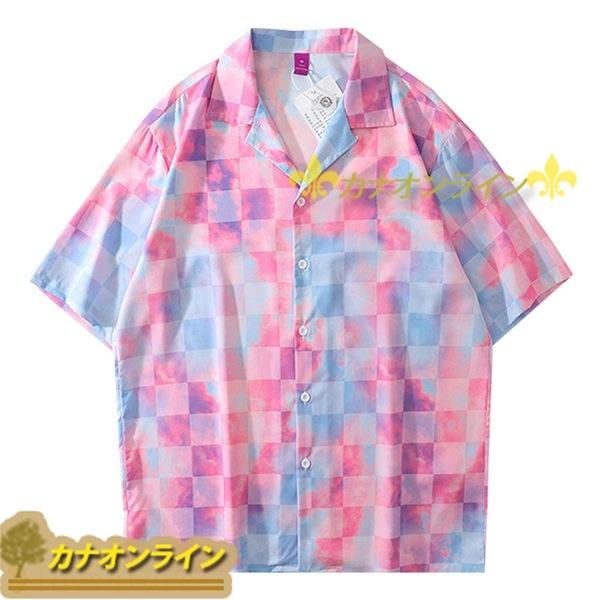 タイダイ染シャツ チェック柄 ゆったり メンズ ピンク 開襟シャツ 半袖シャツ 通気性 吸汗 速乾性 涼しい 折り襟 三分袖 カジュアル Dnf38db668b カナオンライン 通販 Yahoo ショッピング