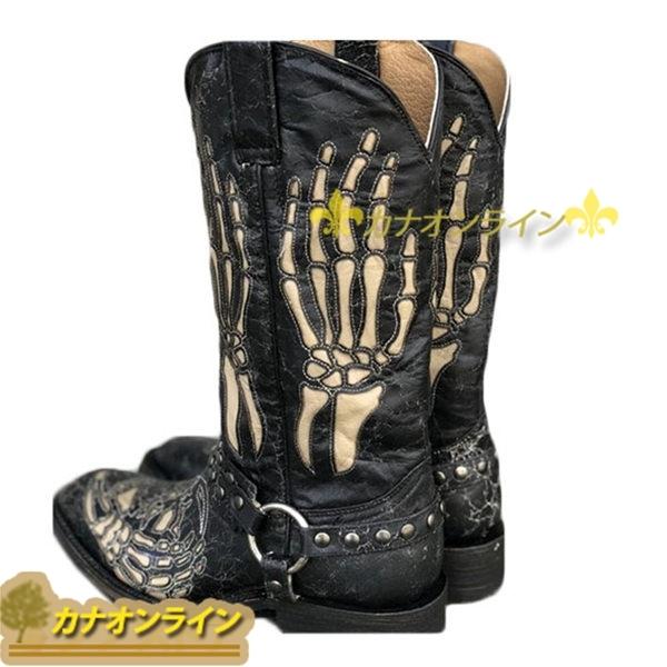 士靴 メンズ バイカーブーツ ロングブーツ ジョッキーブーツ ハーフ丈 リベット リング スカルハンド柄 かっこいい スクエアトゥ 防水 Scsgdac カナオンライン 通販 Yahoo ショッピング