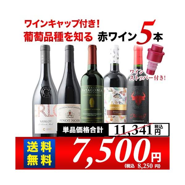 ワイン ワインセット ワインキャップ付き！ブドウ品種を知る赤ワイン5