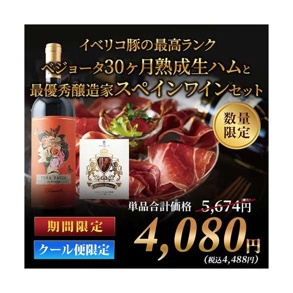 クール便限定！「13」イベリコ豚上級ランク　ベジョータ30ヵ月熟成生ハムと最優秀醸造家スペイン赤ワインセット