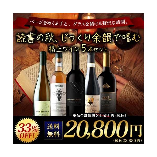 ★最大10%OFFまとめ買いクーポン★ワイン ワインセット 読書の秋、じっくり余韻で嗜む格上ワイン5本セット 送料無料 爆買