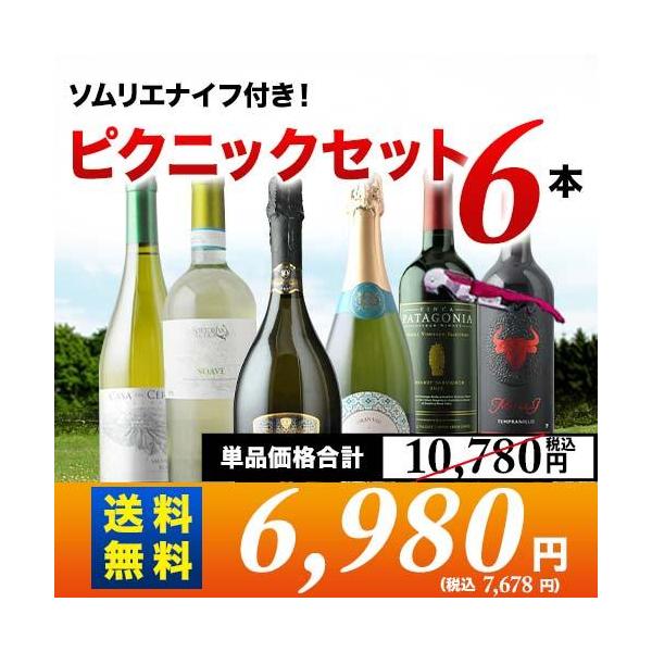 ワイン ワインセット ミックス ソムリエナイフ付きピクニックセット6本入り 第26弾 送料無料 「9/12更新」 爆買 お中元