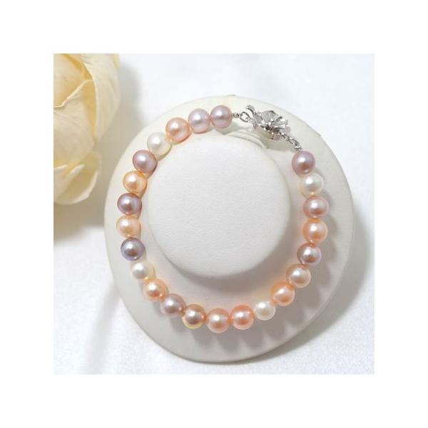 真珠ラウンドパールブレスレット 選べる3サイズ] 淡水真珠 パールブレスレット フローラルマルチ