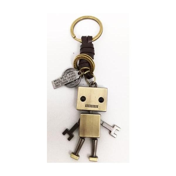 そ*ん様 レザーバッグチャーム　キーホルダー　ロボット キーホルダー 2個セット 革 ロボットキーホルダー レザー
