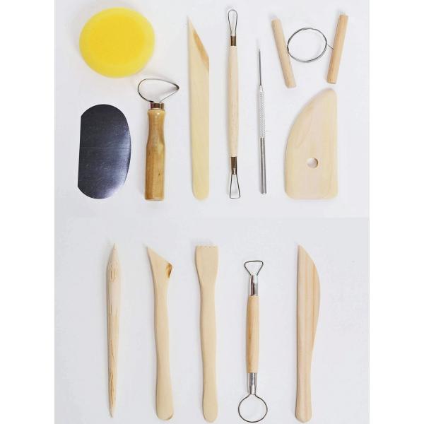 ・ハンドメイド、粘土、陶芸制作、フィギュア制作に便利な、粘土細工用の道具セットです。・かきべら・スポンジ・ステンレスプレート等、とってもお買い得１３点セット！　・初心者から幅広い方にお使いいただけるよう色々な種類の道具セットです。