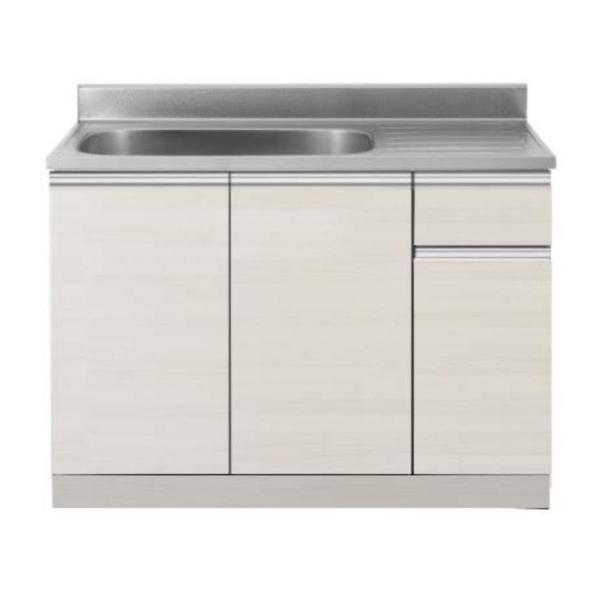 エリア限定配送無料 流し台単体KW-1100 アイオ産業 標準鏡面扉スノーホワイト色 W1100mm×D550mm×H800+90mm