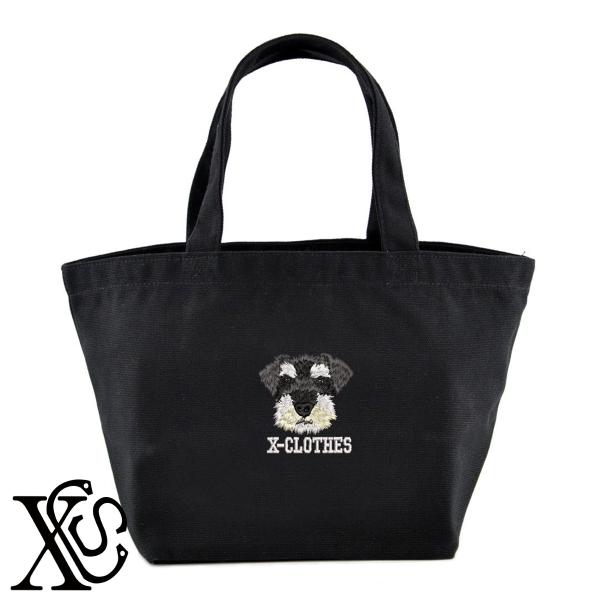 シュナウザー2柄単 刺繍 キャンバス生地 ランチ ミニ トートバッグ レディース メンズ【X-CLOTHES】オリジナル グッズ ワンポイント 雑貨