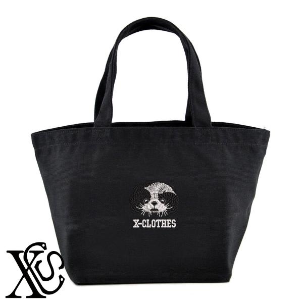 狆2柄単 刺繍 キャンバス生地 ランチ ミニ トートバッグ レディース メンズ【X-CLOTHES】オリジナル グッズ ワンポイント 雑貨