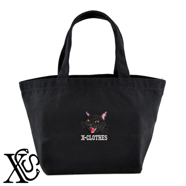 シャー黒猫3柄単 刺繍 キャンバス生地 ランチ ミニ トートバッグ レディース メンズ【X-CLOTHES】オリジナル グッズ ワンポイント 雑貨