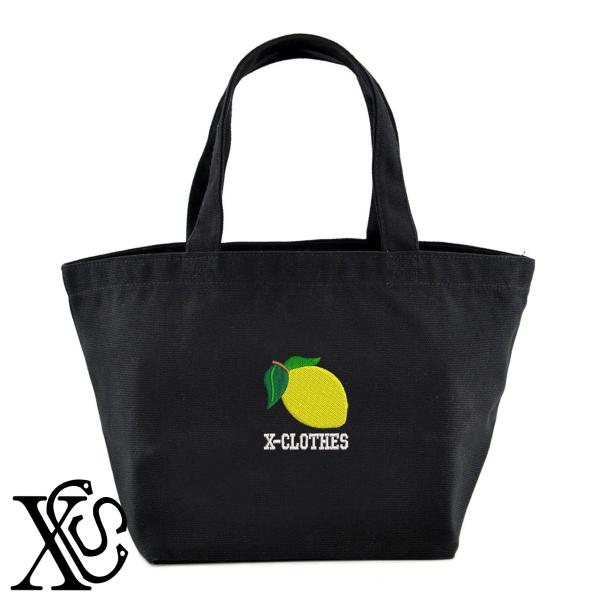 レモン2柄単 刺繍 キャンバス生地 ランチ ミニ トートバッグ レディース メンズ【X-CLOTHES】オリジナル グッズ ワンポイント 雑貨