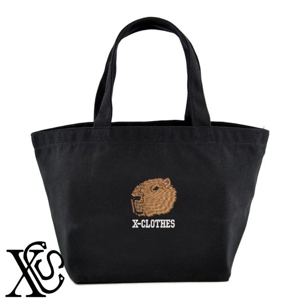 カピバラ2柄単 刺繍 キャンバス生地 ランチ ミニ トートバッグ レディース メンズ【X-CLOTHES】オリジナル グッズ ワンポイント 雑貨