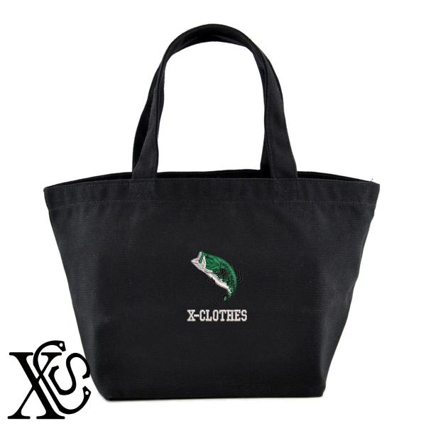 ブラックバス2柄単 刺繍 キャンバス生地 ランチ ミニ トートバッグ レディース メンズ【X-CLOTHES】オリジナル グッズ ワンポイント 雑貨