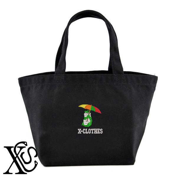 雨カエル2柄単 刺繍 キャンバス生地 ランチ ミニ トートバッグ レディース メンズ【X-CLOTHES】オリジナル グッズ ワンポイント 雑貨