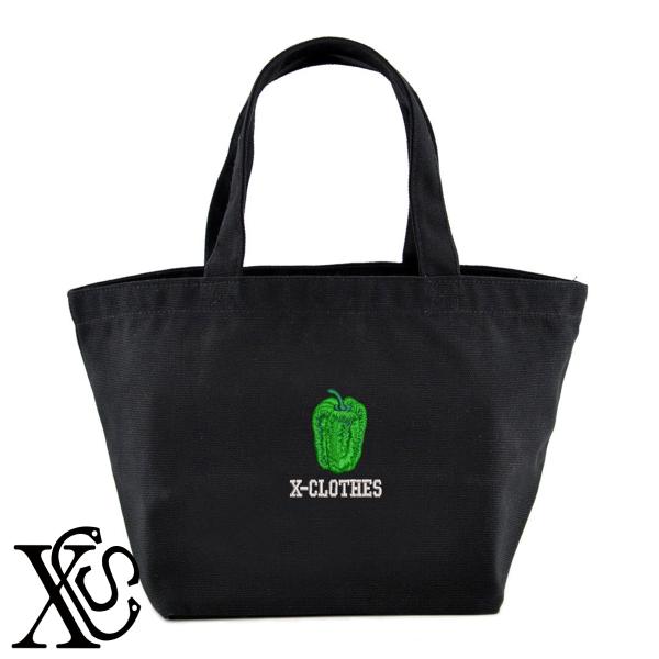 ピーマン2柄単 刺繍 キャンバス生地 ランチ ミニ トートバッグ レディース メンズ【X-CLOTHES】オリジナル グッズ ワンポイント 雑貨