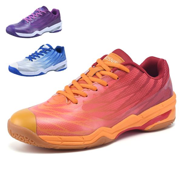 メンズ レディース バドミントンシューズ 卓球シューズ テニスシューズ 軽量 通気 衝撃吸収 男女兼用 3色カラー: オレンジ パープル  ブルーサイズ:22.5cm~28.0cm●アッパー ：合革+ポリエステル+TPUソール：MD+ゴム【...