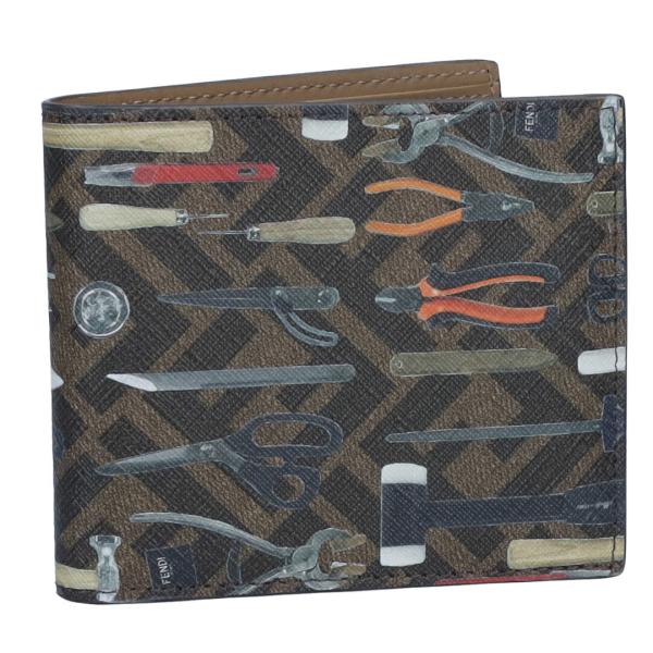 【並行輸入品】 フェンディ FENDI メンズ 折財布 二つ折財布 小銭入れ無し 7M0169 ARAO-F1NVY TBMR+MLC+SAND+P
