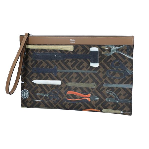 【並行輸入品】 フェンディ FENDI クラッチバッグ FFフラット スリムクラッチ 7N0134 ARAP-F1NVY TBMR+MLC+SAND+P ブラウン