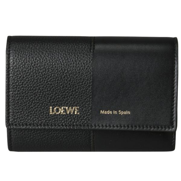 【予約会対象品】【お取り寄せ】 ロエベ LOEWE Ｌ折財布 バーティカル ウォレット スモール（スムースカーフ&グレインカーフ） C612S33X01 1100 ブラック