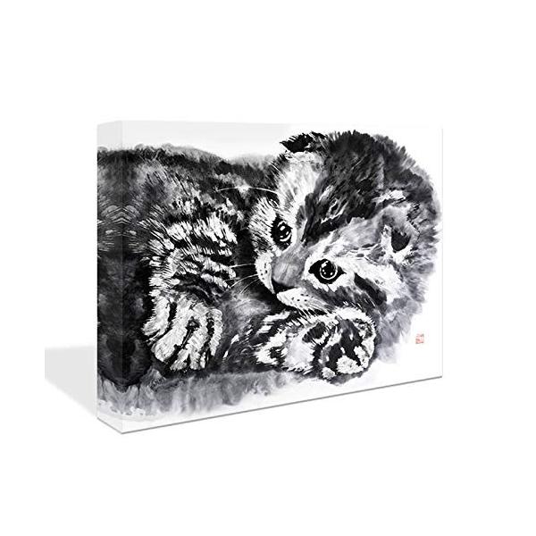 墨彩 無垢2 アートパネル 猫 25cmx30cm ファブリックパネル 壁掛け 絵 ミニアート インテリア 壁飾り 水墨画 レプリカ モノク Blusquare Org
