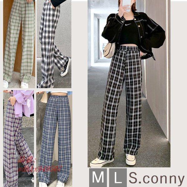 パンツ レディース 春 ボストレート ロング ワイドパンツ 韓国 女子 おしゃれ かわいい 高校生 ティーンズファッション 私服 チェック 中学生 Sdh1x 奇跡の花 通販 Yahoo ショッピング