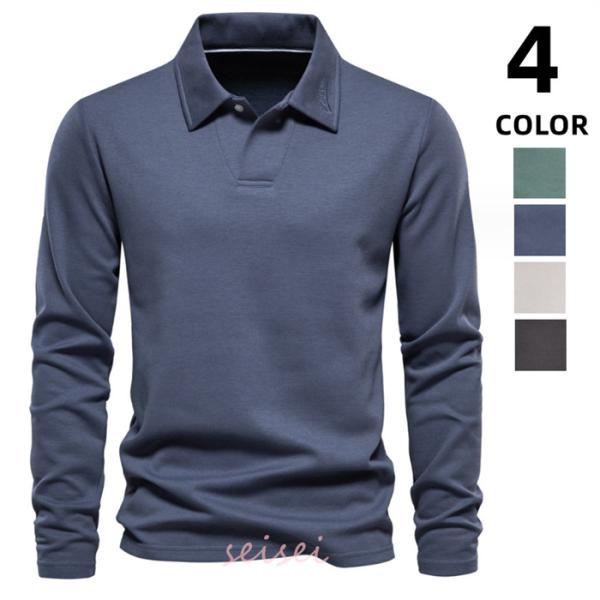 ポロシャツ メンズ 春服 ゴルフシャツ 長袖 Tシャツ 刺繍 カジュアル