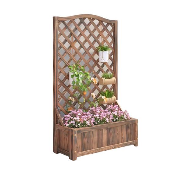 プランターラティス 屋外 木製 ブラウン 幅80 奥行40 高さ150cm 組立