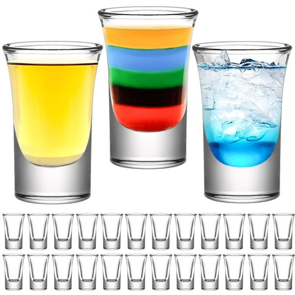 ショットグラス24個- 35ml/35cc クリアグラス、ヘビーベース ウイスキー、テキーラ、ウォッカ、リキュール、エスプレッソ