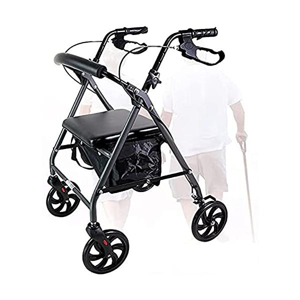 シルバー・黒の歩行器 黒.歩行車 アシストウォーカー 室内室外兼用 四輪歩行器 高さ調節可