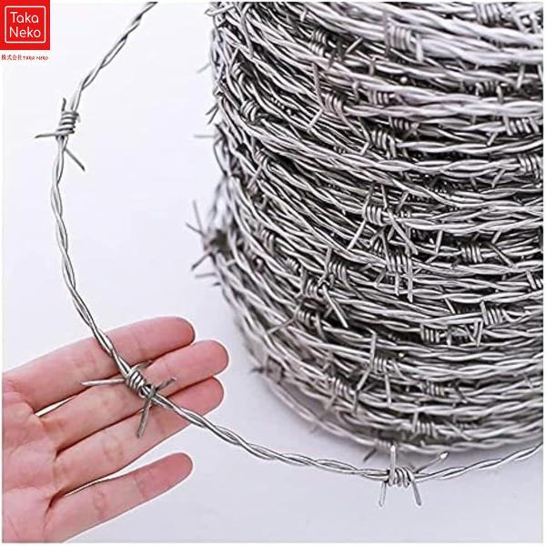 ステンレス鋼有刺鉄線 セキュリティフェンスバリア 2.3mmワイヤー 4ポイント15mmバーブ 防錆性 庭、裏庭、牧草地に最適