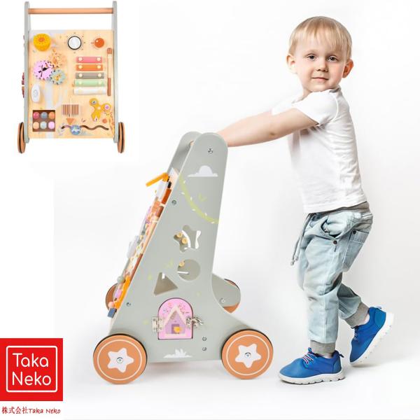 歩行器 赤ちゃん 手押し車 ベビープッシュウォーカーおもちゃ赤ちゃん ファーストウォーカー一輪車ガラガラ木のおもちゃ知育玩具 1 歳の誕生日ギフト男の子女の子 ておしぐるま 子供