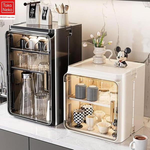 コップ卓上食器棚 ミニカップボードカウンター茶碗収納ボックス 2段 3段 扉付ックス ミニカップボード カップ食器棚 キッチン多機能 コンパクト 大容量 防塵 防湿 扉付きり暮らし